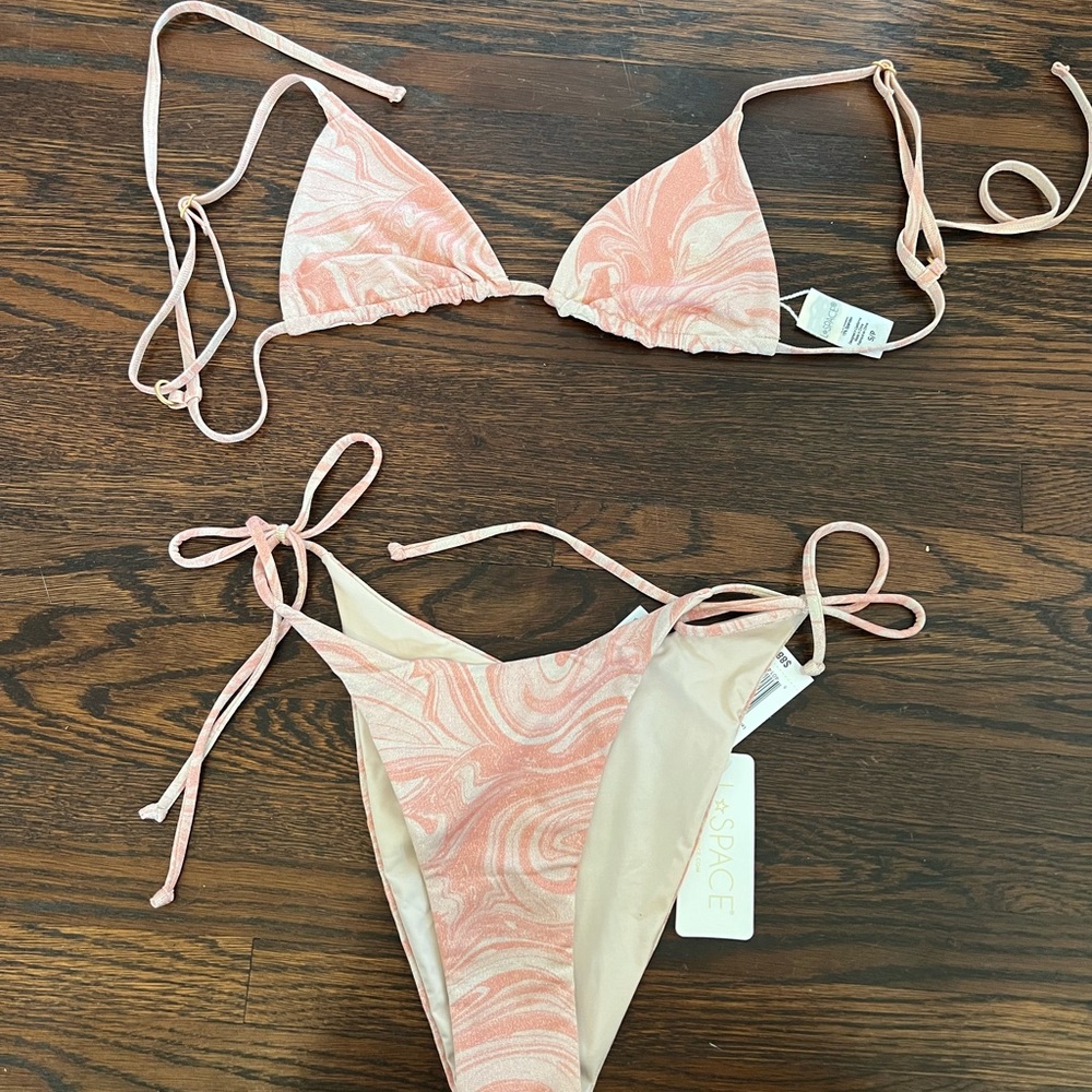 L*space bikini, BRAND NEW, sparkle swirl design, Small top, M bottom